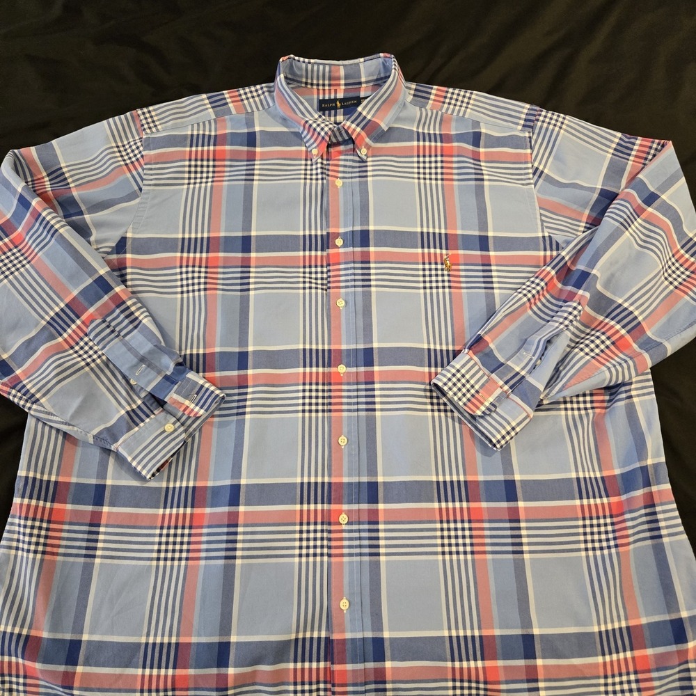 Ralph Lauren Men's long Sleeve Striking Blue Plaid Pattern Button Down 4XLT